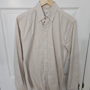 JOHN HENRIC Oxford Dress Shirt 15 - 38 Beige/White Striped Button Down